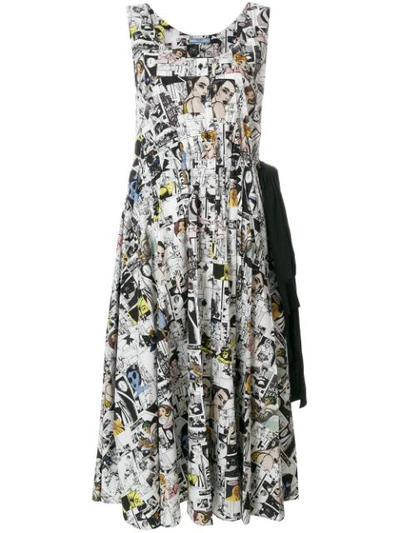 Prada Comic Printed Cotton Poplin Dress In White