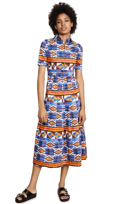 Stella Jean Ikat-print Short-sleeved Stretch-cotton Dress In Multicolor