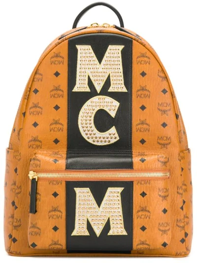 Mcm Stark Backpack With Studded Logo - Brown