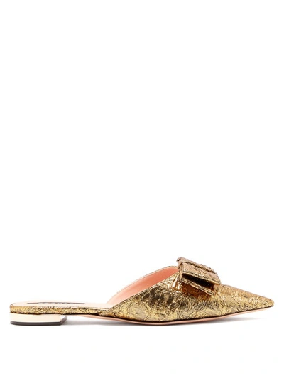 Rochas Floral-brocade Backless Loafers In Gold