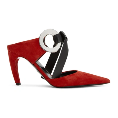 Proenza Schouler Two-tone Knotted Suede & Leather Mules In Red