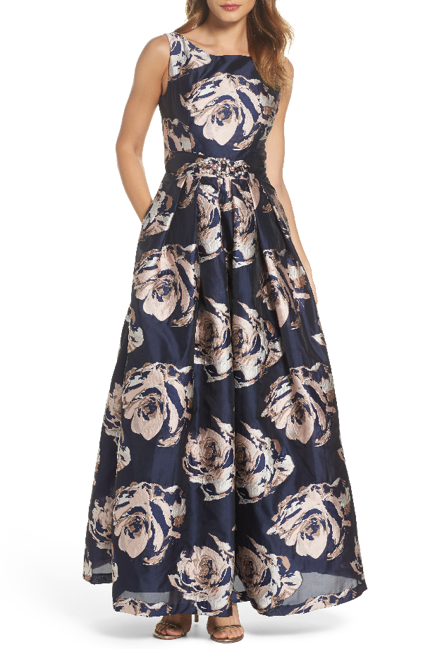 eliza j embellished floral ball gown