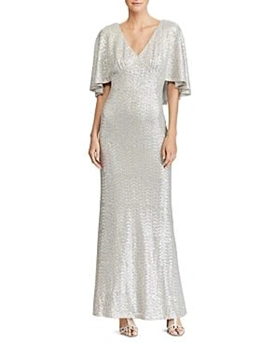 Ralph Lauren Lauren  Sequin Overlay Gown In Silver Frost Shine