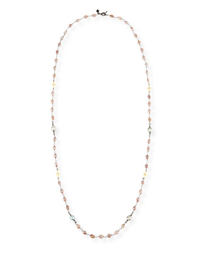 Armenta Old World Beaded Peach Moonstone Necklace With Diamonds, 38"