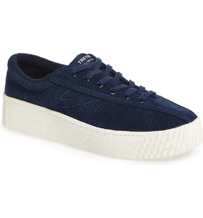 Tretorn Women's Nylite Bold Perforated Nubuck Leather Lace Up Platform Sneakers In Dark Blue