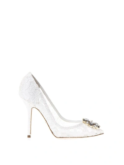 Dolce & Gabbana Taormina Lace Open Toe Court Shoes With Embroidery In White