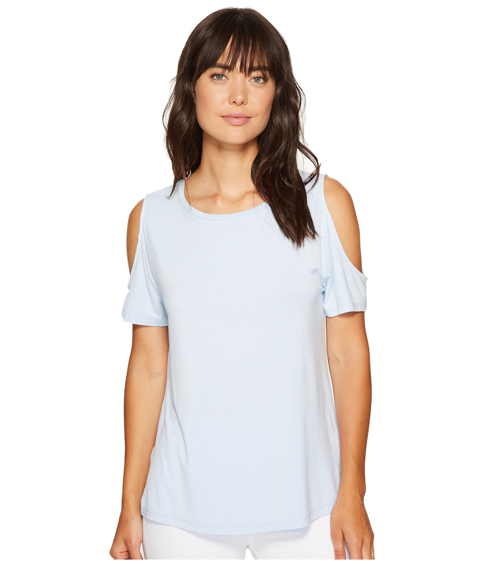 Calvin Klein Short Sleeve Cold Shoulder Top In Chambray Blue | ModeSens