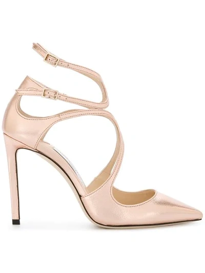 Jimmy Choo Lancer 100 Tea Rose Metallic Leather Pointy Toe Pumps In Pink