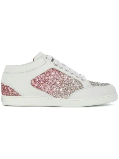 Jimmy Choo Miami Leather And Glitter Sneakers In Platinum
