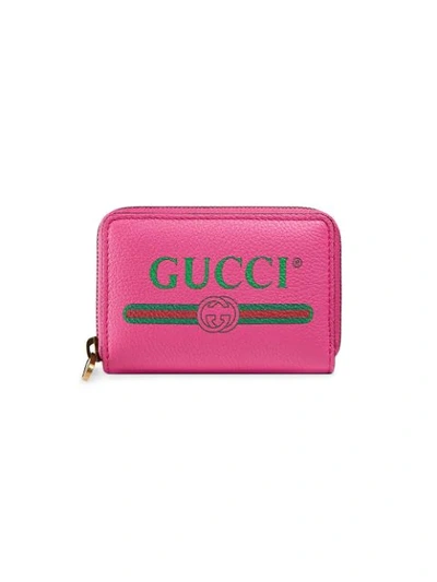 Gucci Print Leather Card Case In Pink