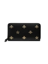 Gucci Bee Star Leather Zip Around Wallet In Black
