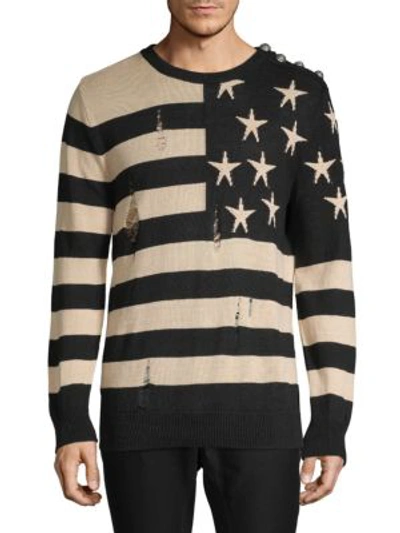Balmain American Flag-intarsia Linen Sweater In Beige