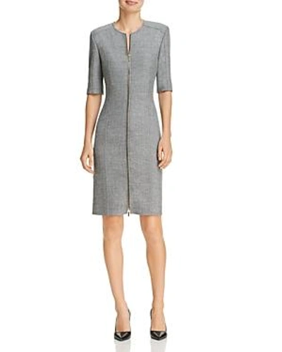 Hugo Boss Demirana Zip-front Sheath Dress In Black/white