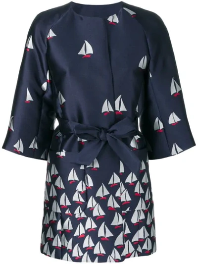 Talbot Runhof Sailboat Jacquard Coat In Blue