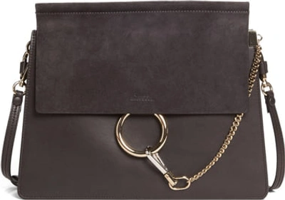 Chloé Faye Medium Leather & Suede Shoulder Bag In Carbon Grey