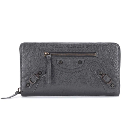 Balenciaga Classic Continental Zip Around Leather Wallet In Grey