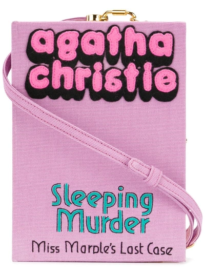 Olympia Le-tan Sleeping Murder Book Clutch With Strap In Purple Cotton And Brass In Pink