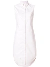 Thom Browne Button Down Sleeveless Shirt Dress With Grosgrain Placket In White