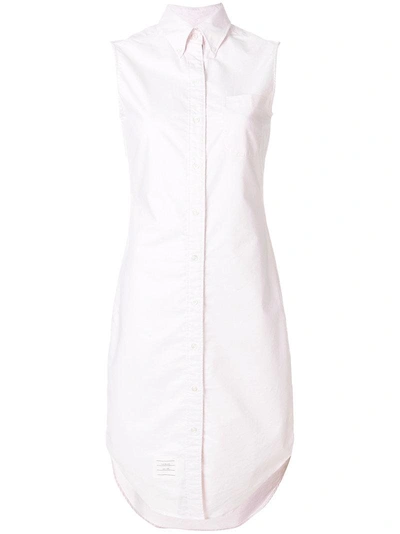 Thom Browne Button Down Sleeveless Shirt Dress With Grosgrain Placket In Neutrals