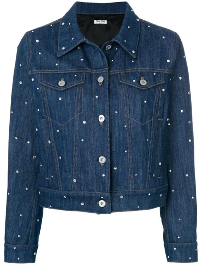 Miu Miu Crystal-embellished Denim Jacket In Blue