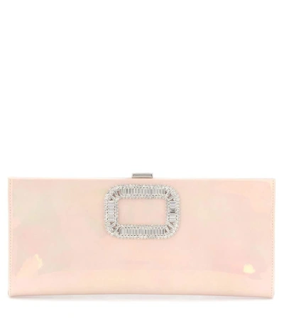 Roger Vivier Pilgrim Small Patent Clutch In Pink