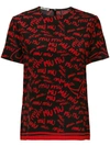 Miu Miu Printed Silk Crepe De Chine T-shirt In Nnero+rosso
