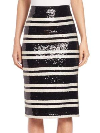 Alice And Olivia Alice + Olivia Sequined Striped Pencil Skirt, Black/white