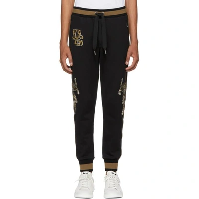 Dolce & Gabbana Dolce And Gabbana Black And Brown Embroidered Lounge Pants In N000 Black