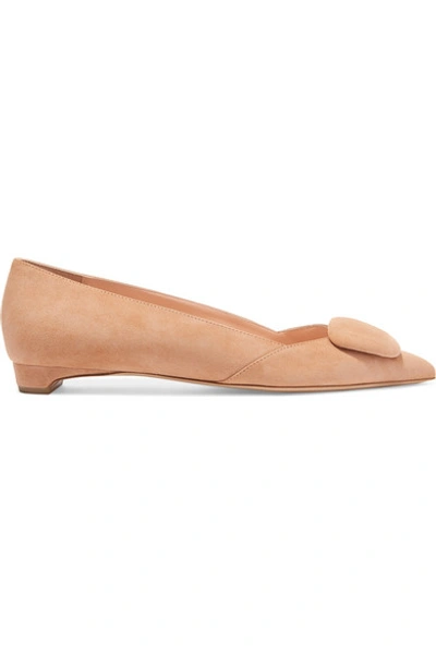 Rupert Sanderson Aga Suede Point-toe Flats In Sand