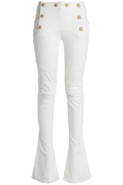 Balmain Woman Button-embellished Mid-rise Bootcut Jeans White