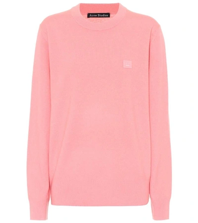 Acne Studios Nalon S Face Wool Sweater In Pink