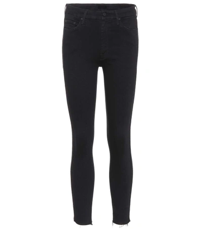 Mother Looker Ankle Fray Skinny Jeans In Black