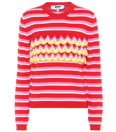 Msgm Striped Cotton Sweater In Multicolor
