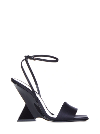 Attico Cheope Satin Wedge Sandals In Grey