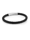Tateossian Sterling Silver & Leather Basketweave Bracelet In Black
