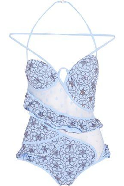 Zimmermann Seer Ruffled Swimsuit In Light Blue