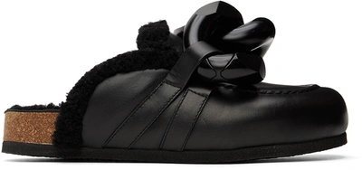 Jw Anderson Black Shearling Chain Loafers