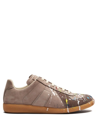 Maison Margiela Replica Low-top Paint-effect Leather Trainers In 963 Grey