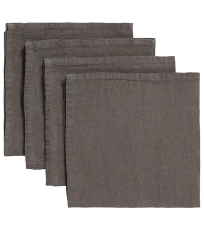 Once Milano Set Of 4 Linen Napkins In Blk