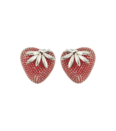 Alessandra Rich Strawberry Silver-tone Crystal Clip Earrings