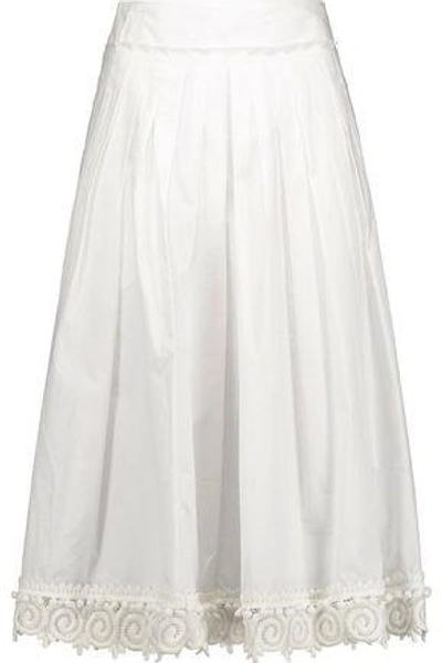 Derek Lam 10 Crosby Pleated Lace-trimmed Cotton Midi Skirt In White