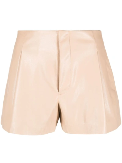 Alice And Olivia Steffie Vegan Leather Paperbag Shorts In Almond