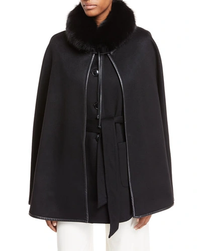 Sofia Cashmere Cashmere Vest & Detachable Cape W/ Fur Collar In Black