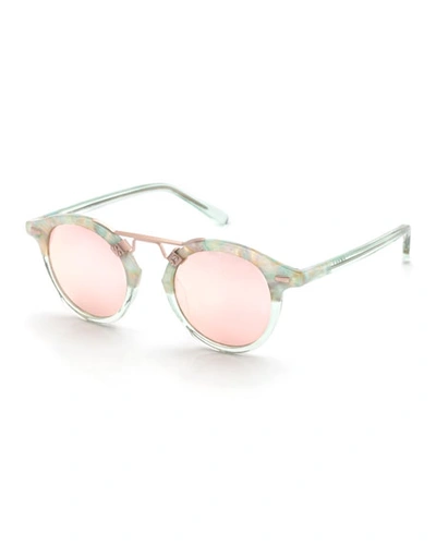 Krewe St. Louis Two-tone Round Mirrored Sunglasses, Rose Gold
