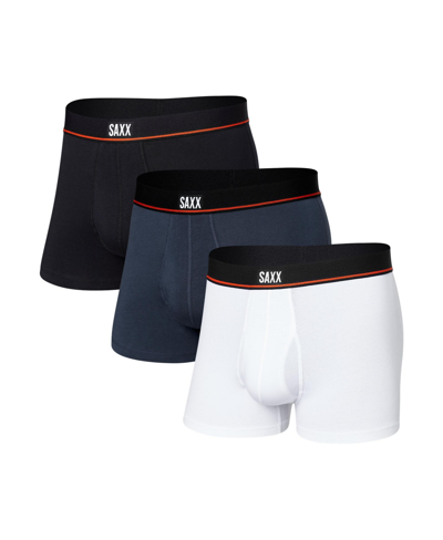 Saxx Men's Non-stop Stretch Boxer Fly Brief, Pack Of 3 In Black/deep Navy/white