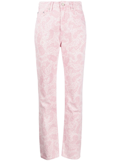 Ganni Swigy Printed Denim Jeans In Pink