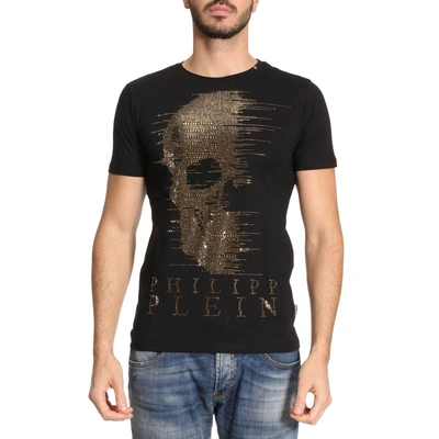 Philipp Plein T-shirt Round Neck Ss "ghost -s" In Nero Oro