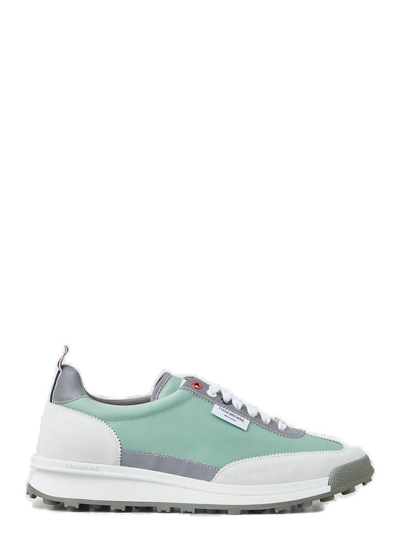 Thom Browne Panelled Low-top Lace-up Sneakers In Green