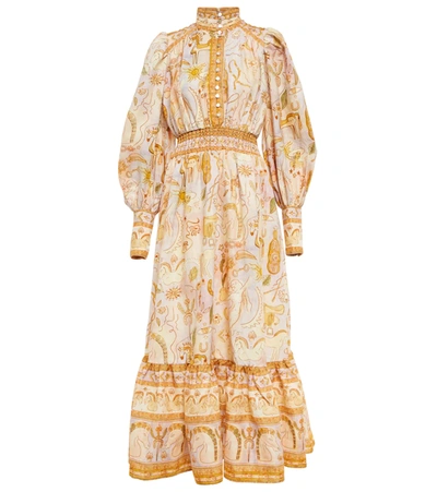 Alemais Solitaire Graphic-print Stand-collar Woven Midi Dress In Watercolour