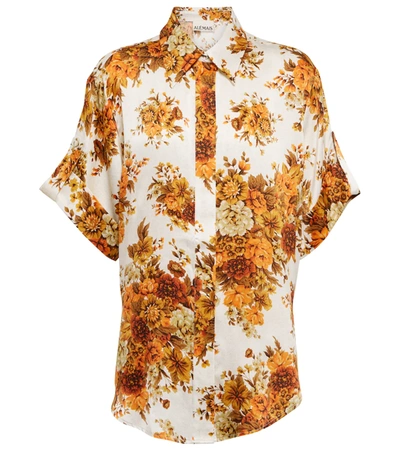 Alemais Derby Floral-print Silk Oversized Shirt In Orange
